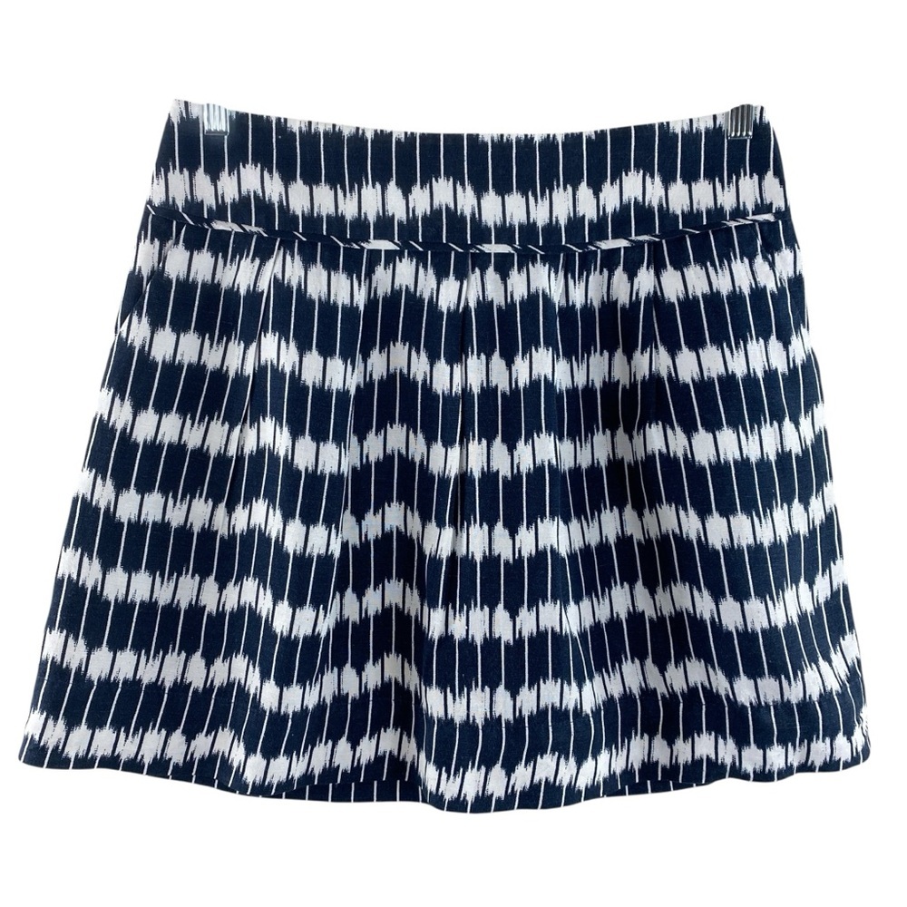 LOFT Navy‎ and White Zigzag Unlined Linen Rayon Blend Mini Skirt Sz 12